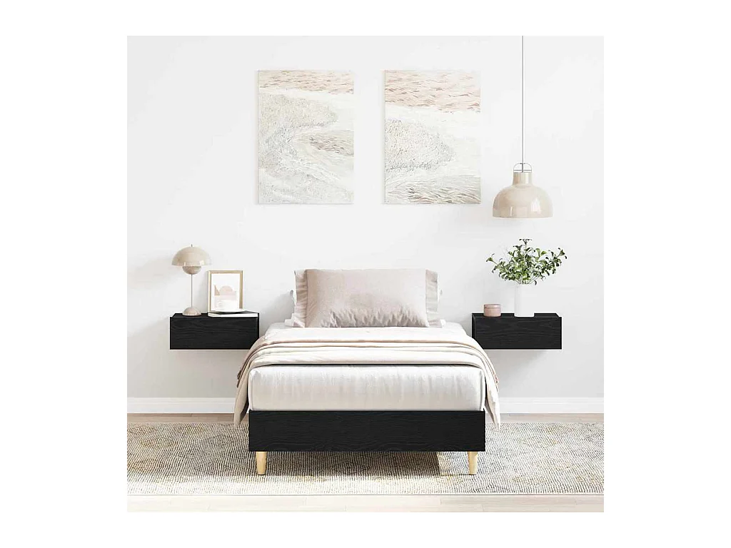Bedframe Zwart eiken 75 x 190 cm Bewerkt hout