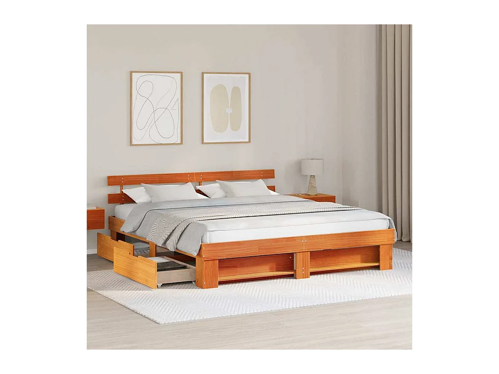 Estructura de cama con cabecera Marrón cera 200 x 200 cm