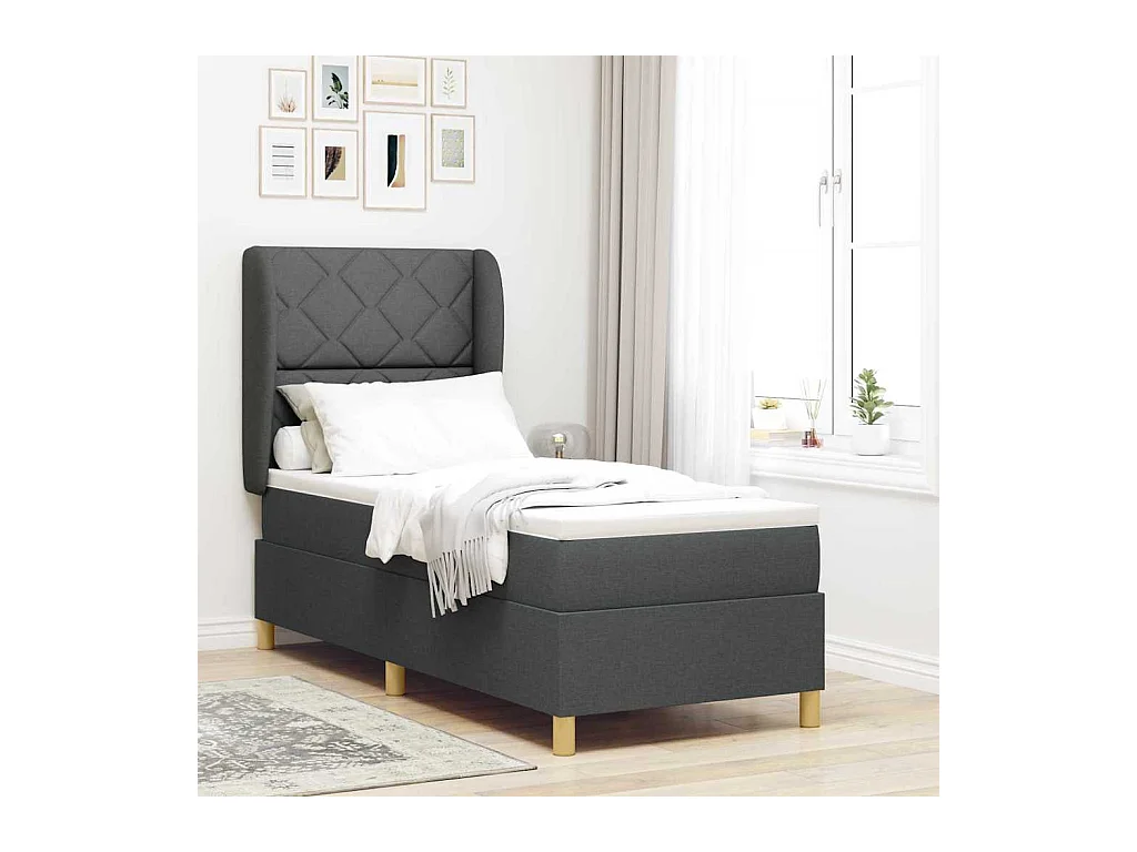 Cama Box Springs com Colchão Cinza Escuro 90x190 cm com colchão