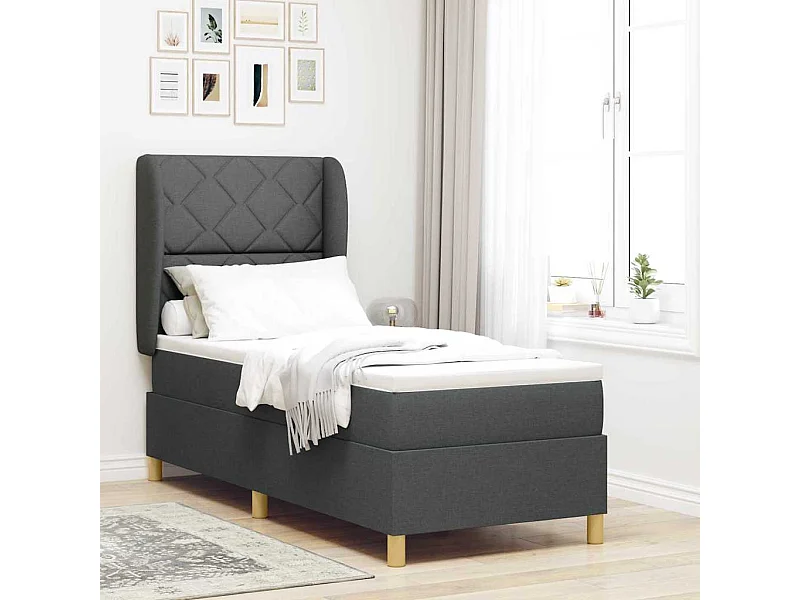Cama con Somier y Colchón Gris Oscuro 90x190 cm de Tela