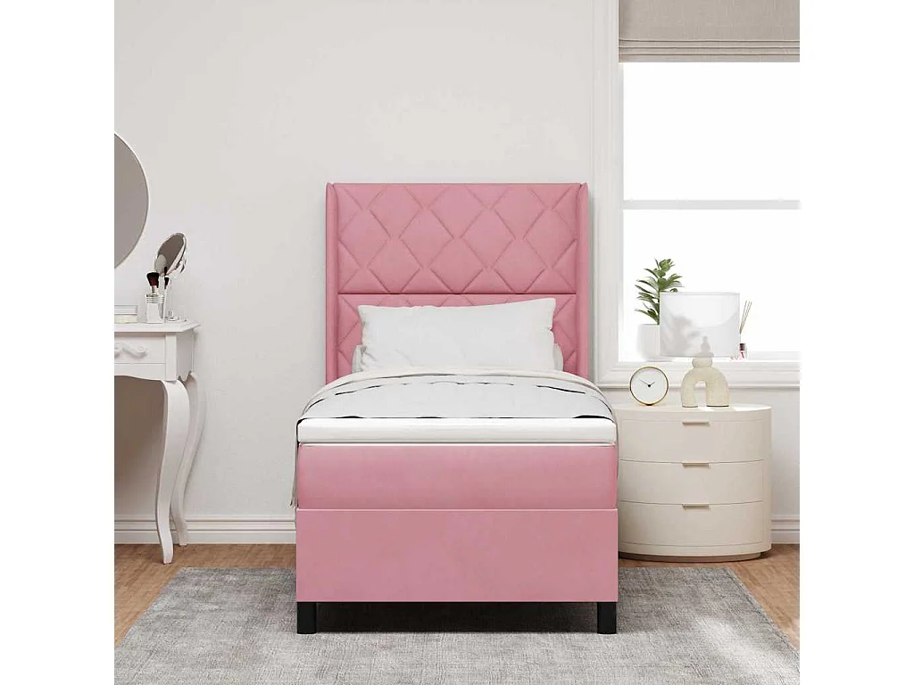 Cama con Box Spring LED y Colchón Rosa 100 x 200 cm Terciopelo