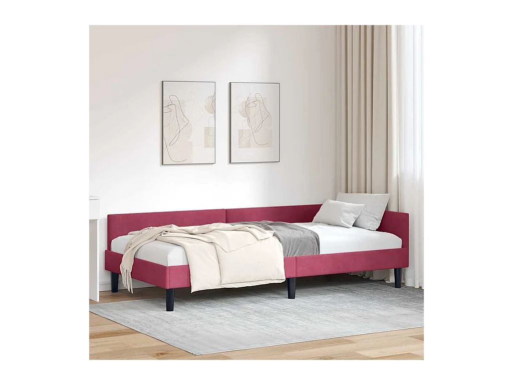 Cadre de lit d'angle Rouge bordeaux 90 x 200 cm