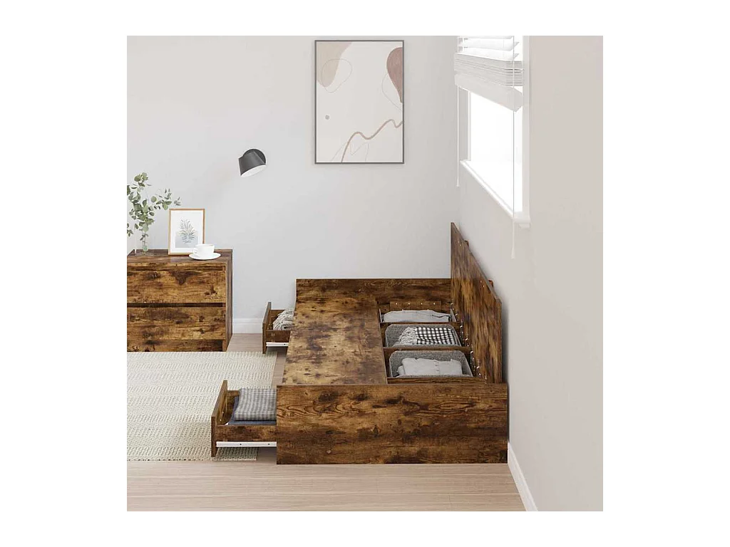 Cadre de lit avec rangement avec tête de lit Bois Ancien 100 x 200 cm