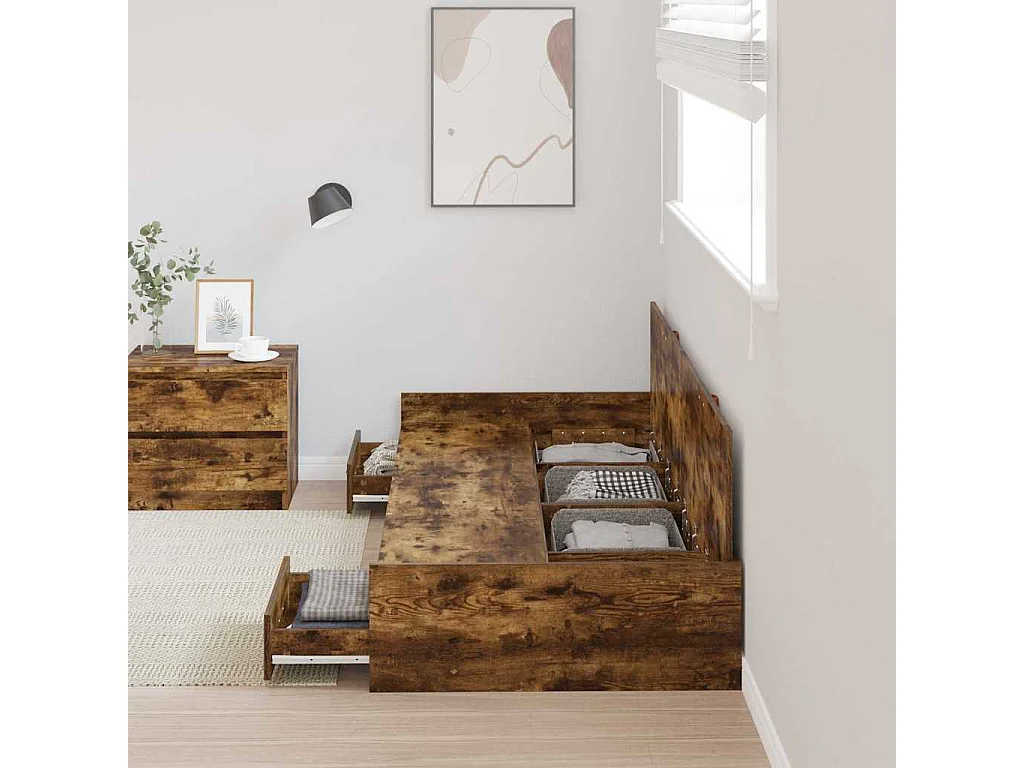 Cadre de lit avec rangement avec tête de lit Bois Ancien 100 x 200 cm