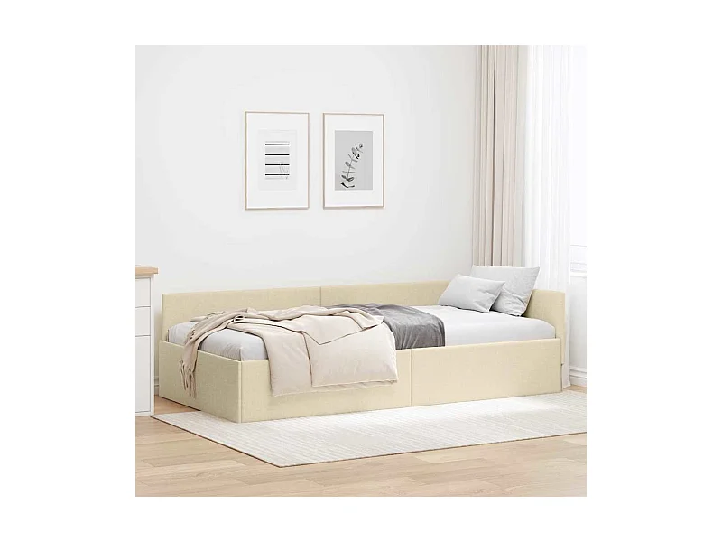 Estructura de cama en esquina con cabecera Crema 90 x 200 cm