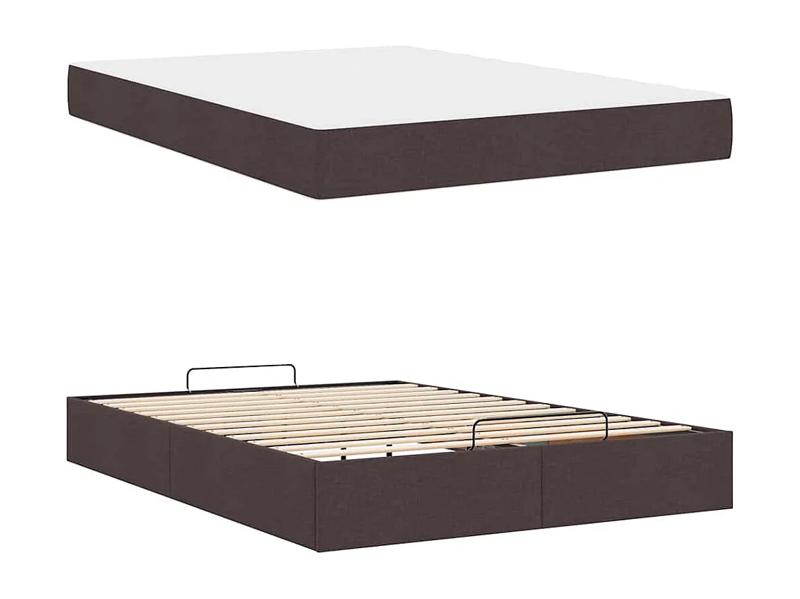 Estructura de cama con colchón Marrón oscuro 140 x 190 cm tela