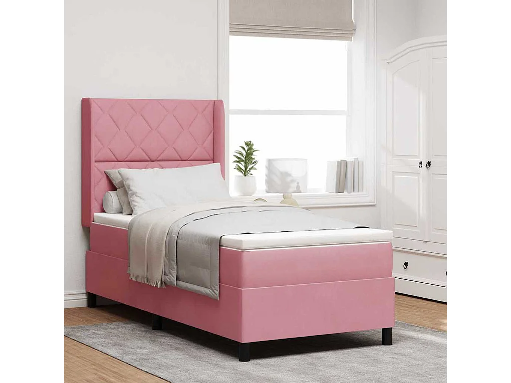 Cama tipo Box Spring con cabecera Rosa 100 x 200 cm Terciopelo