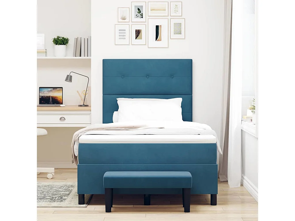 Cama tipo Box Spring Azul oscuro 120 x 190 cm Terciopelo