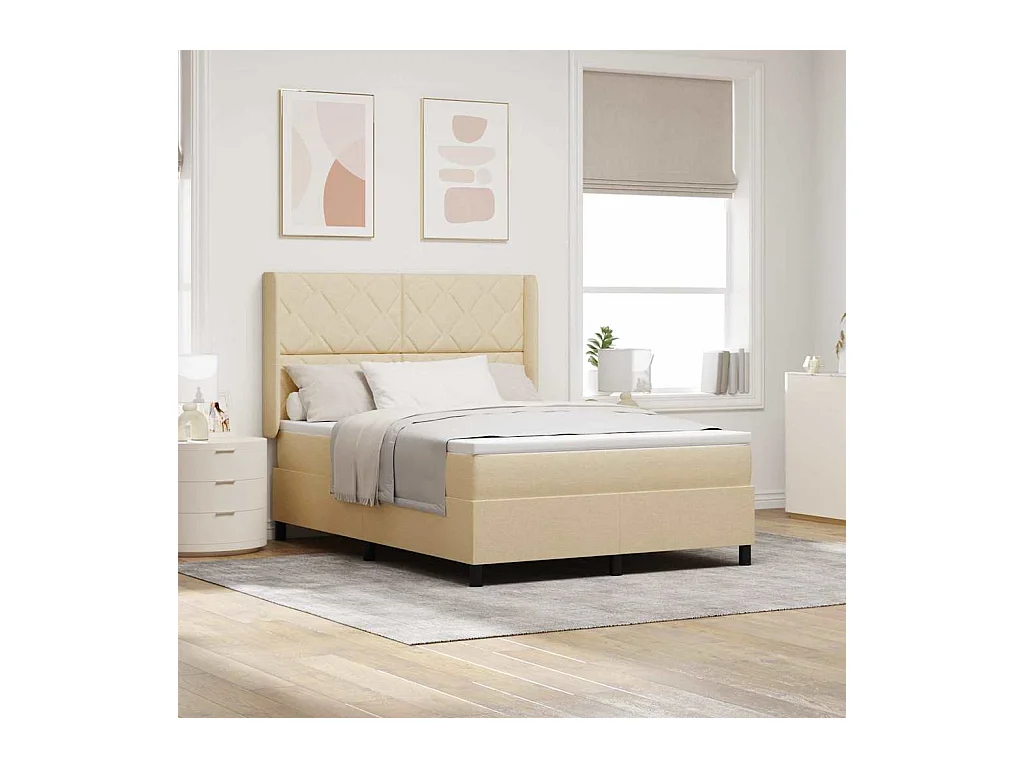 Cadre de lit avec matelas Crème 160 x 200 cm tissu