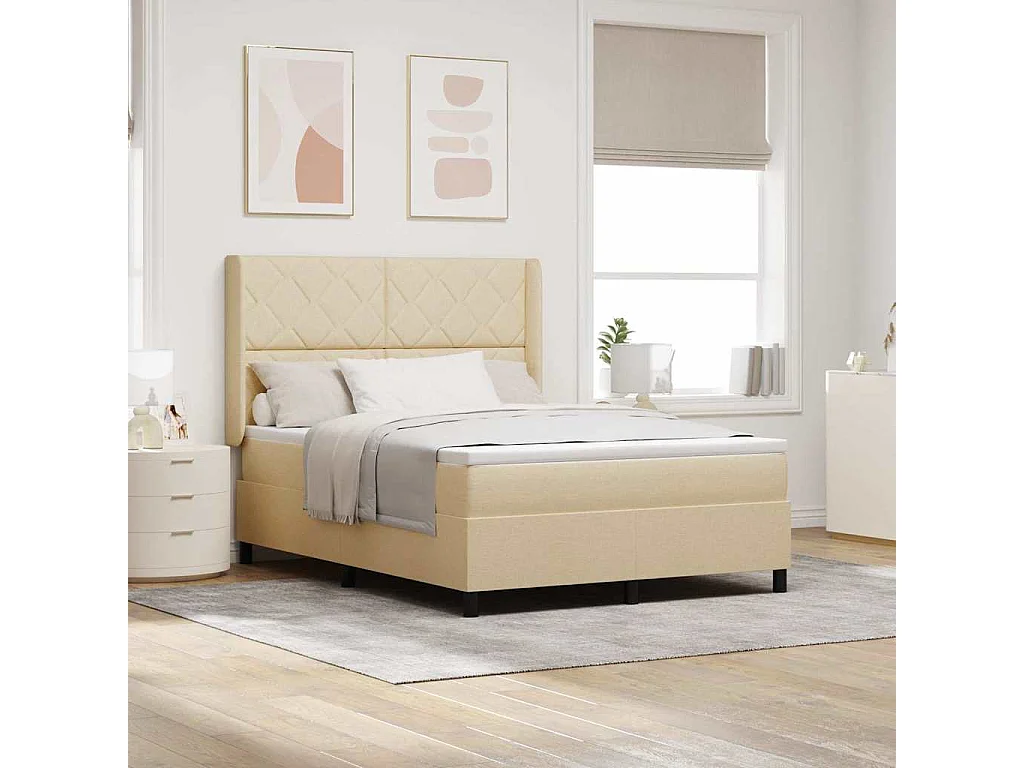 Cadre de lit avec matelas Crème 160 x 200 cm tissu