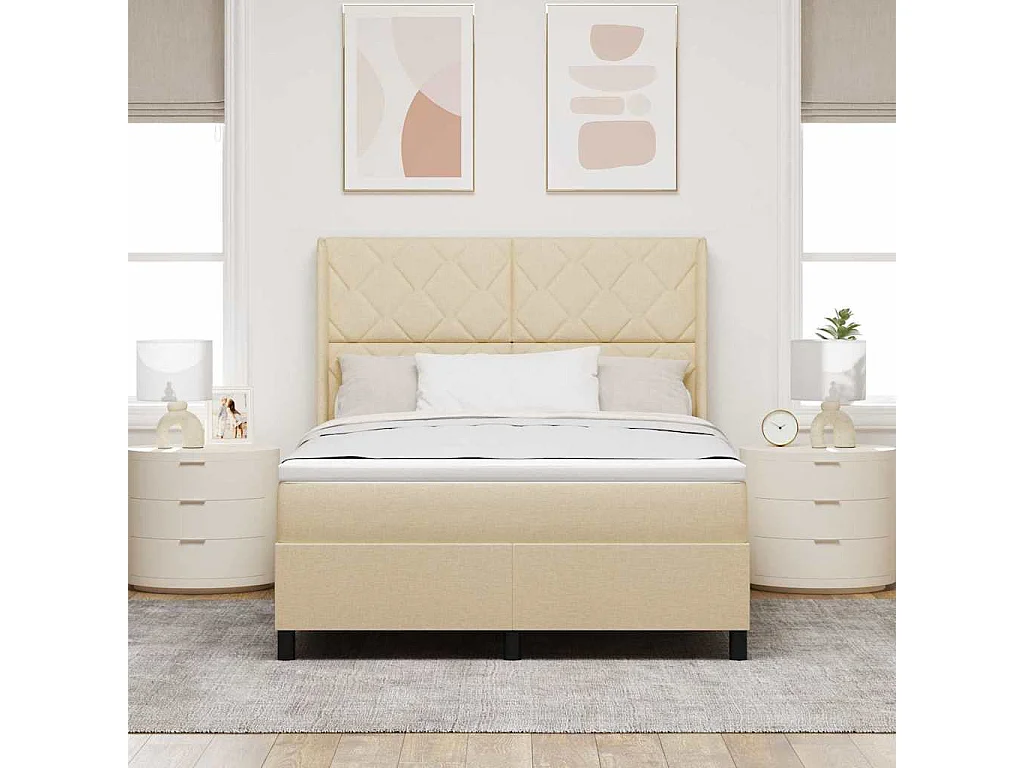 Cadre de lit avec matelas Crème 160 x 200 cm tissu