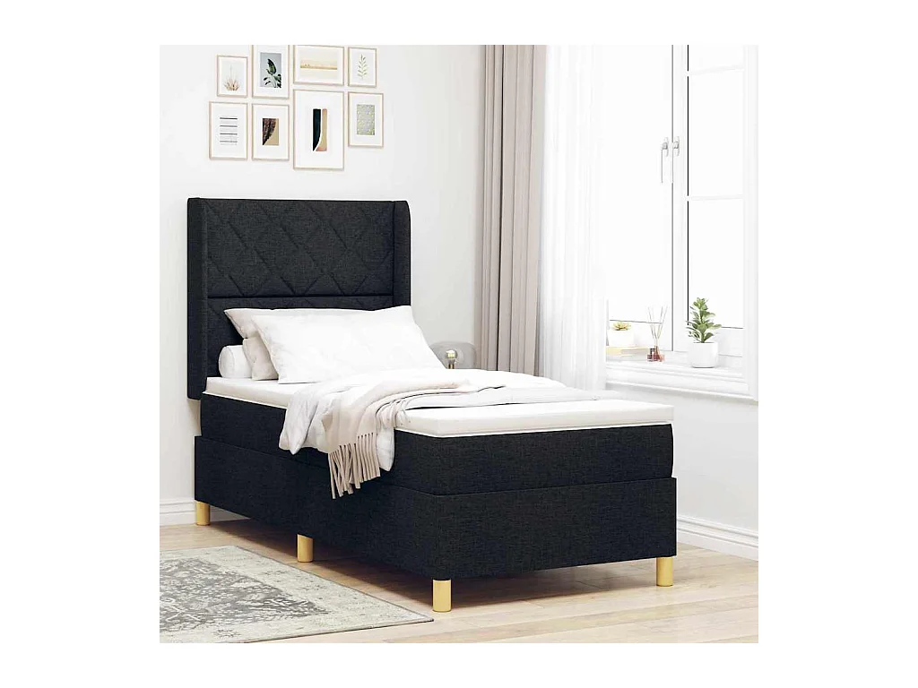 Cadre de lit avec matelas Noir 100 x 200 cm tissu