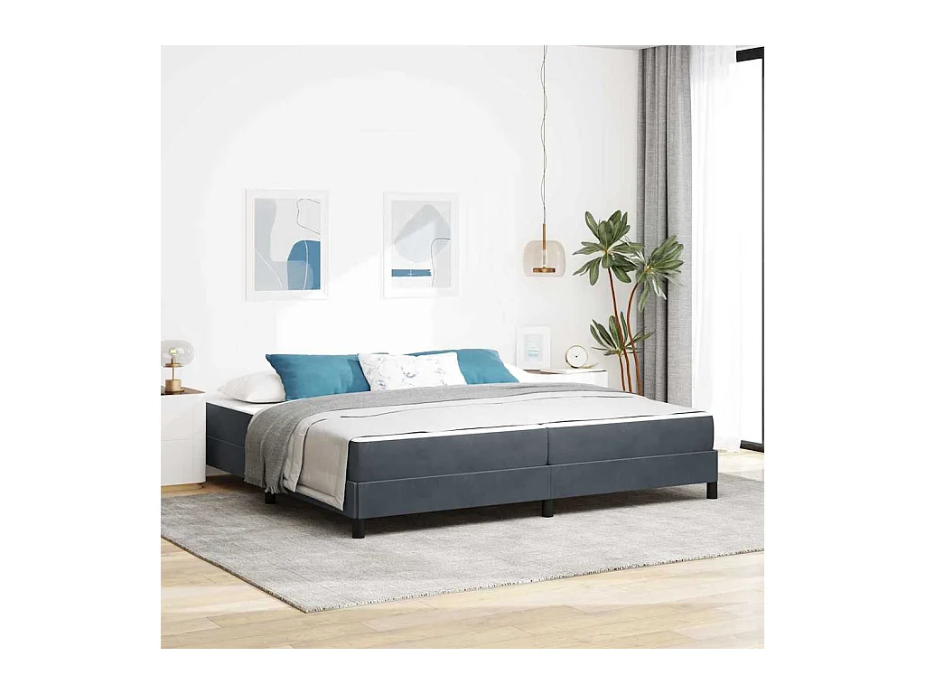 Cadre de lit avec matelas Gris foncé 200 x 200 cm Velours