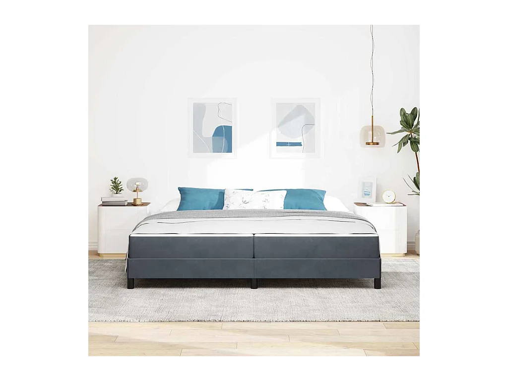 Cadre de lit avec matelas Gris foncé 200 x 200 cm Velours