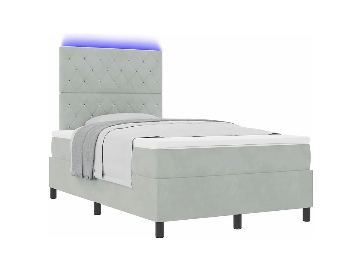 Cama tipo Box Spring Gris claro 120 x 200 cm Terciopelo