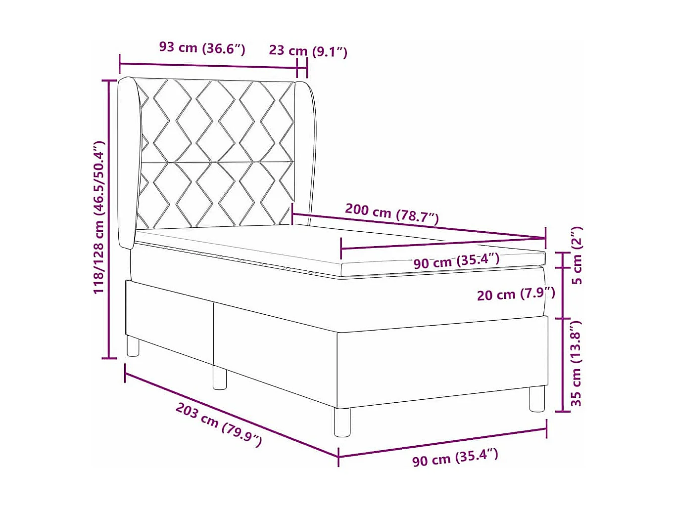Cama tipo Box Spring Gris claro 90 x 200 cm Terciopelo