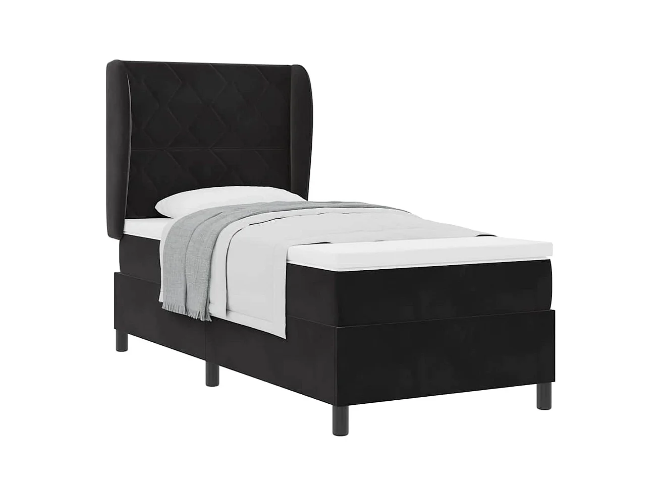 Cama Box com colchão com cabeceira Preto 100 x 200 cm Veludo