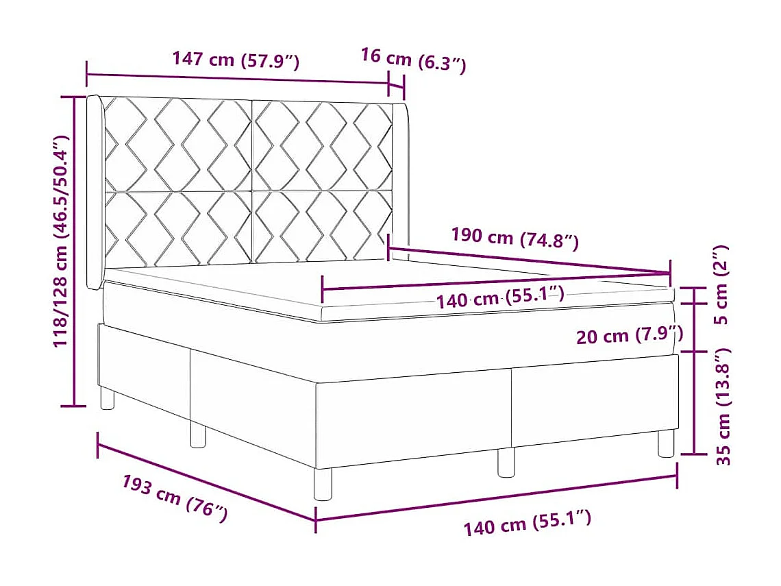 Cadre de lit avec matelas Gris clair 140 x 190 cm tissu