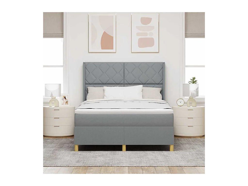 Cadre de lit avec matelas Gris clair 140 x 190 cm tissu