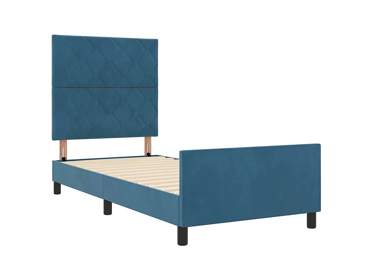Cadre de lit avec tête de lit Bleu foncé 90 x 200 cm Velours