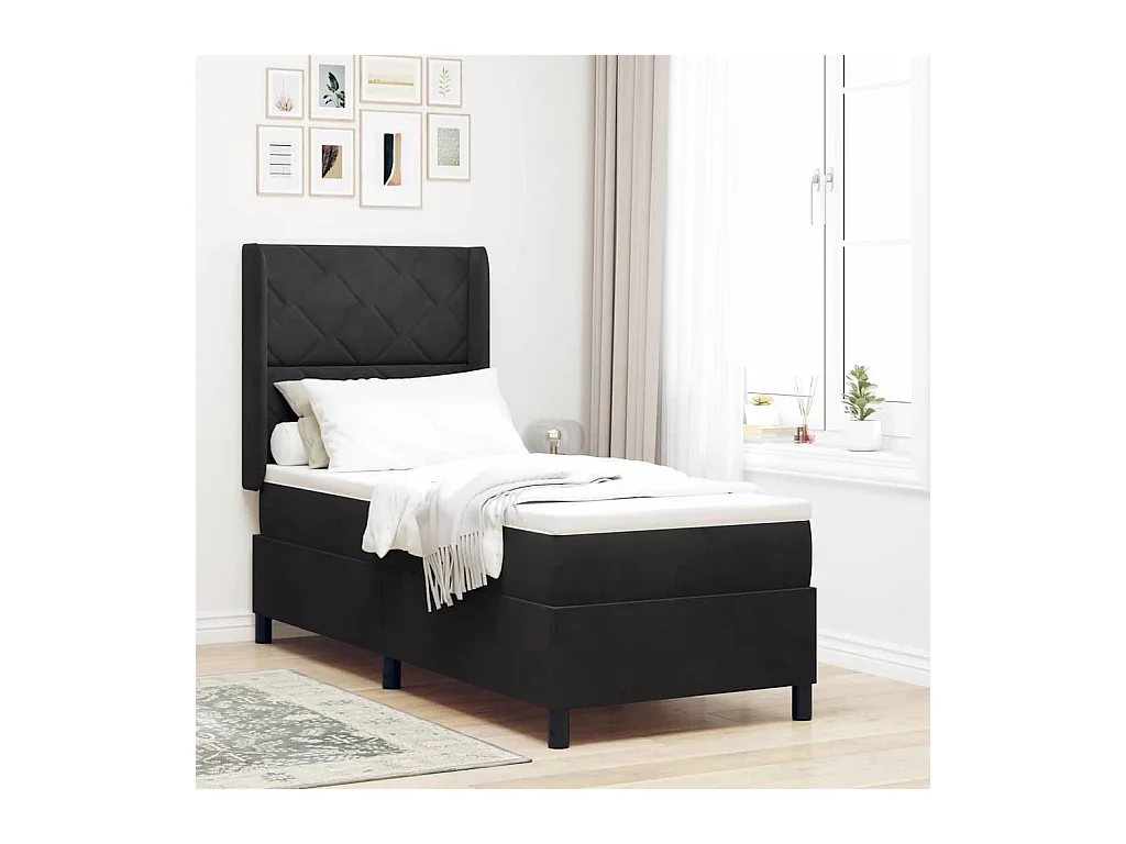 Cama Box Spring com LED e Colchão Preto 80 x 200 cm Veludo