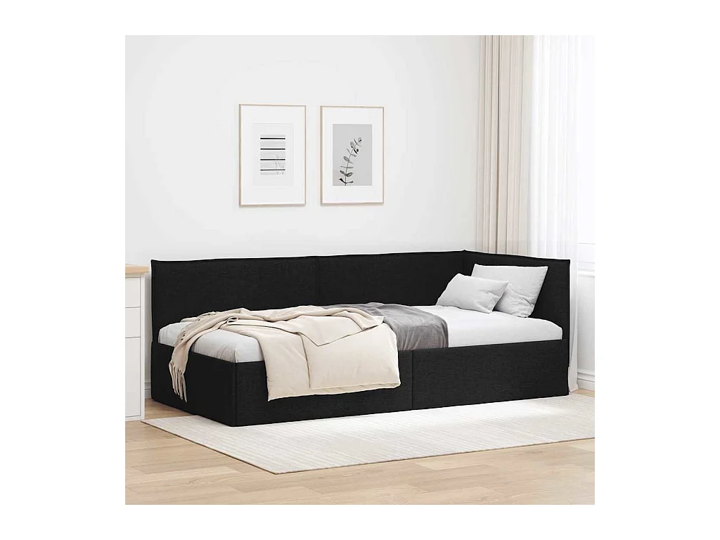 Estructura de cama en esquina Negro 90 x 190 cm tela
