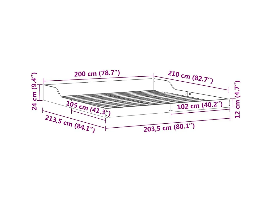 Cadre de lit Marron cire 200 x 210 cm Bois massif en pin
