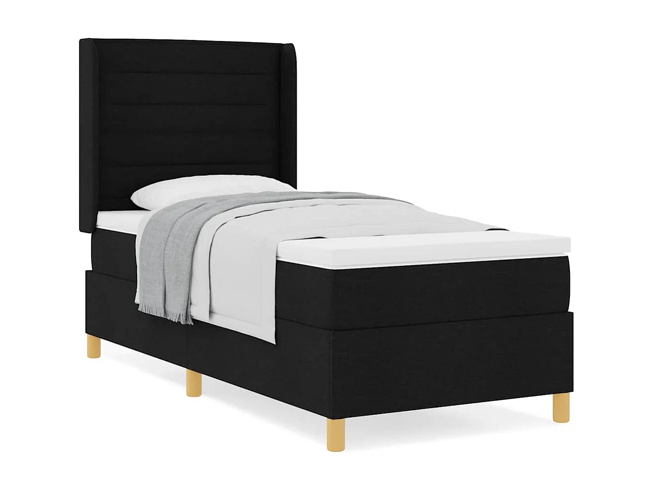 Cama con Somier con colchón con cabecera Negro 90 x 190 cm tela