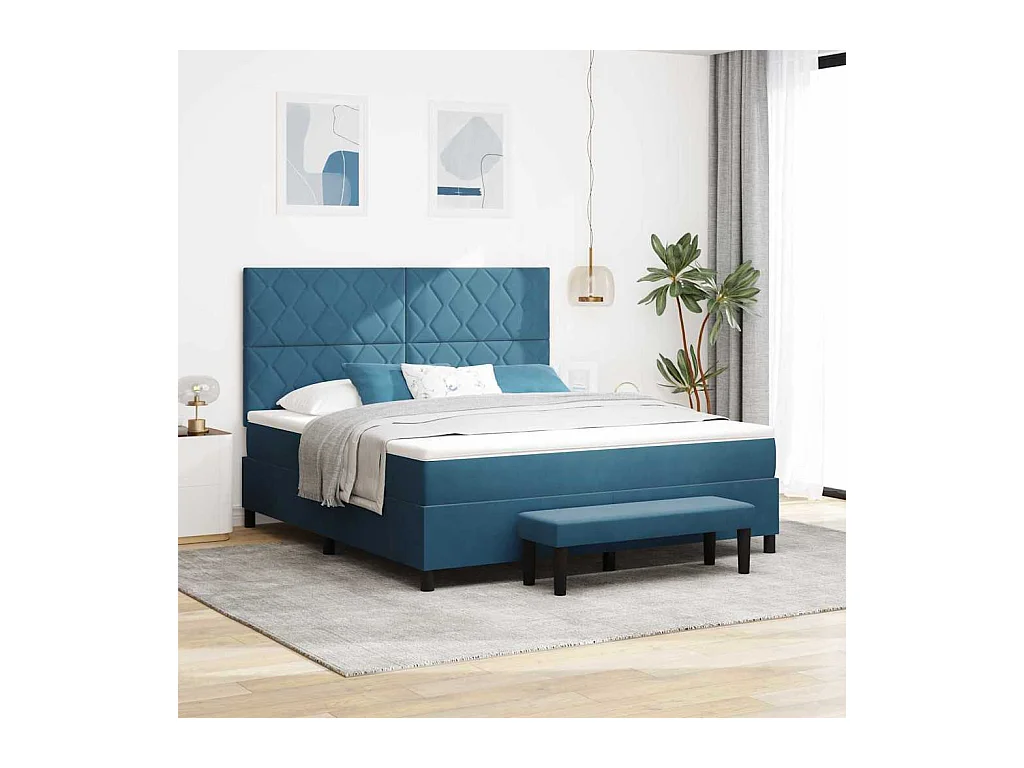 Cadre de lit avec matelas Bleu foncé 180 x 200 cm Velours