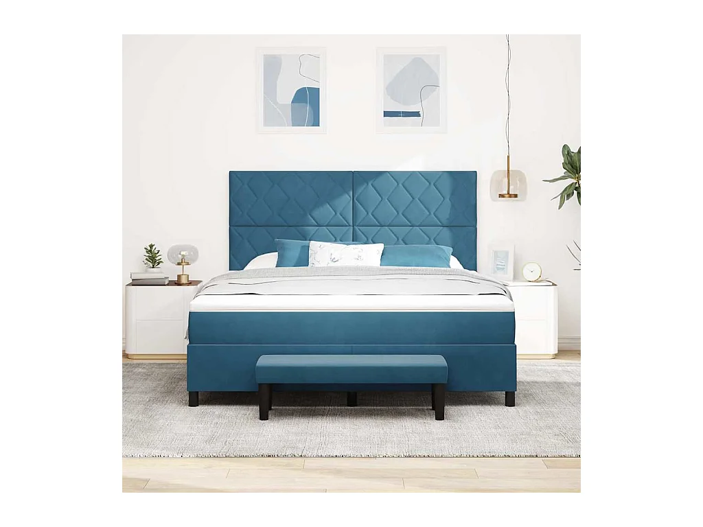 Cadre de lit avec matelas Bleu foncé 180 x 200 cm Velours
