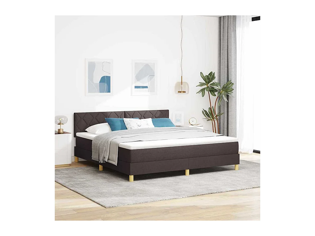 Cadre de lit avec matelas Marron foncé 180 x 200 cm tissu