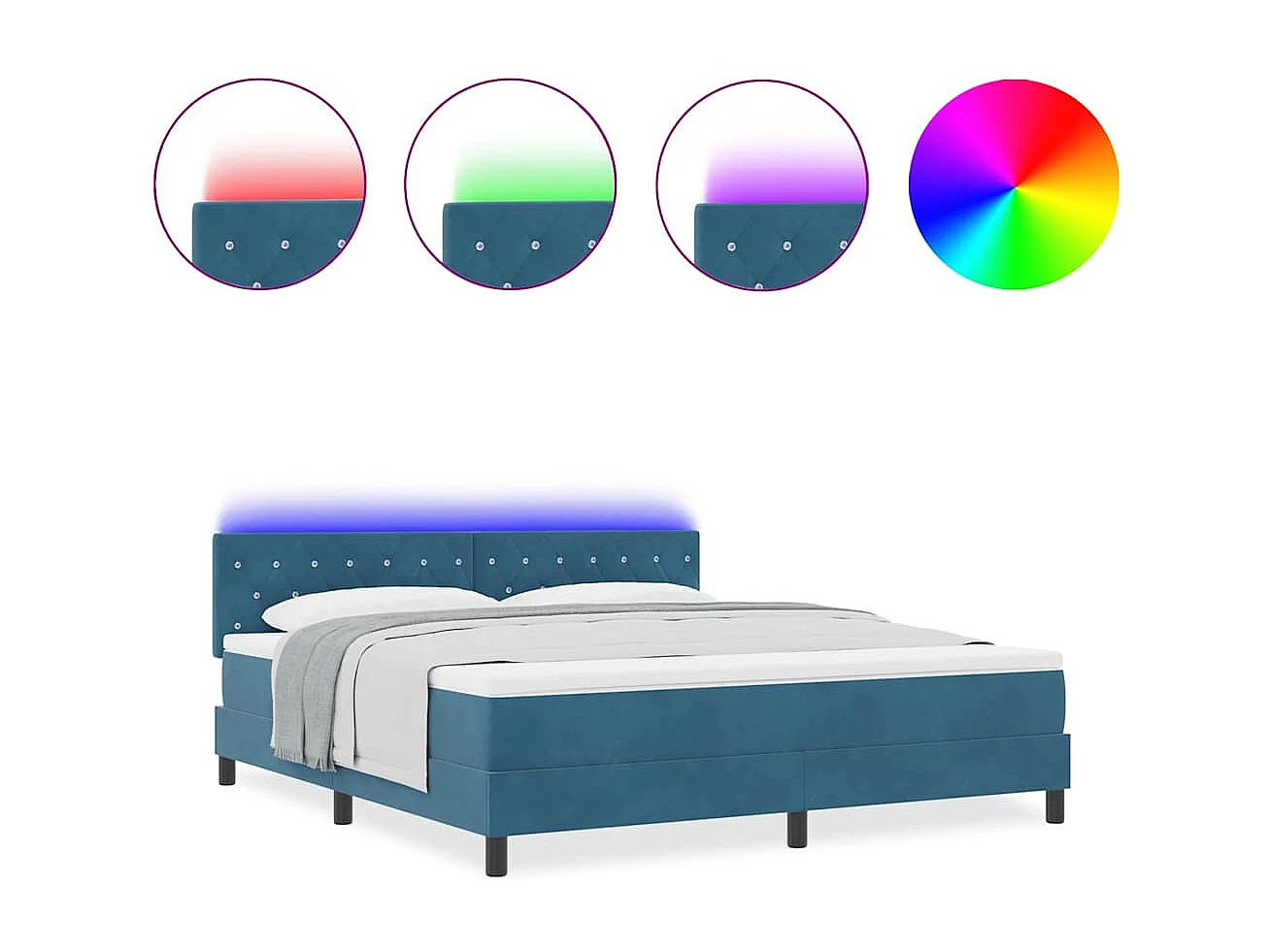 Cadre de lit avec matelas Bleu foncé 180 x 200 cm Velours