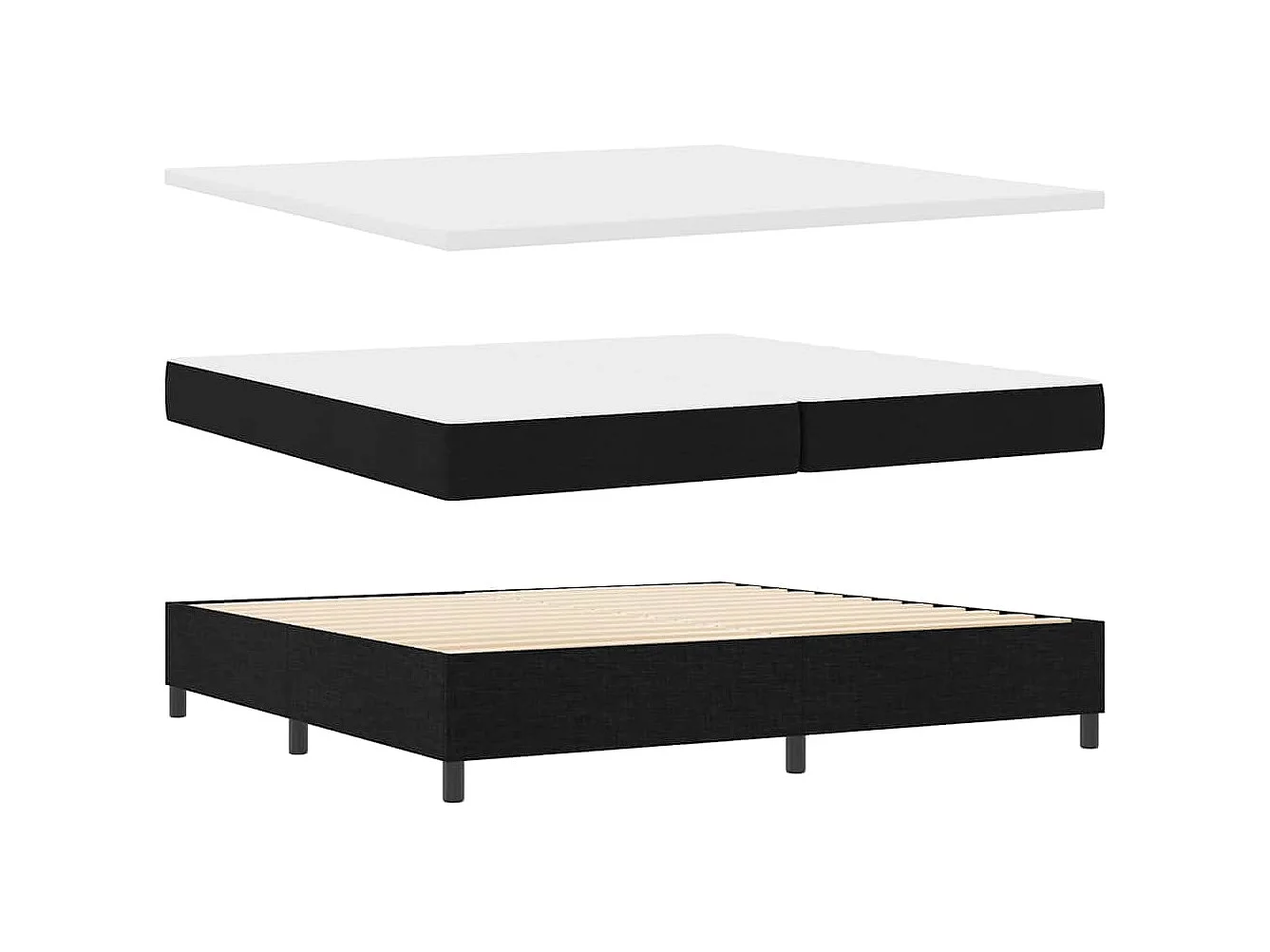 Cadre de lit avec matelas Noir 200 x 200 cm tissu
