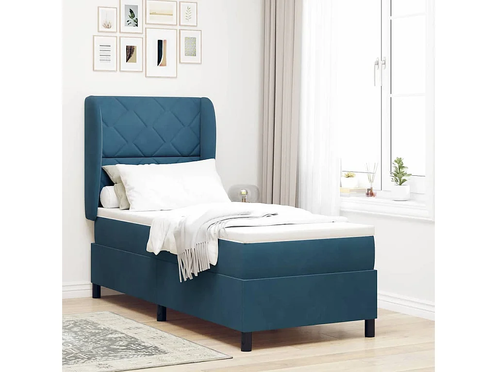 Cadre de lit avec matelas Bleu foncé 80 x 200 cm Velours