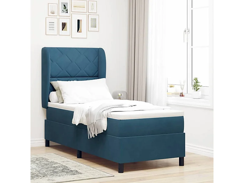 Cadre de lit avec matelas Bleu foncé 80 x 200 cm Velours