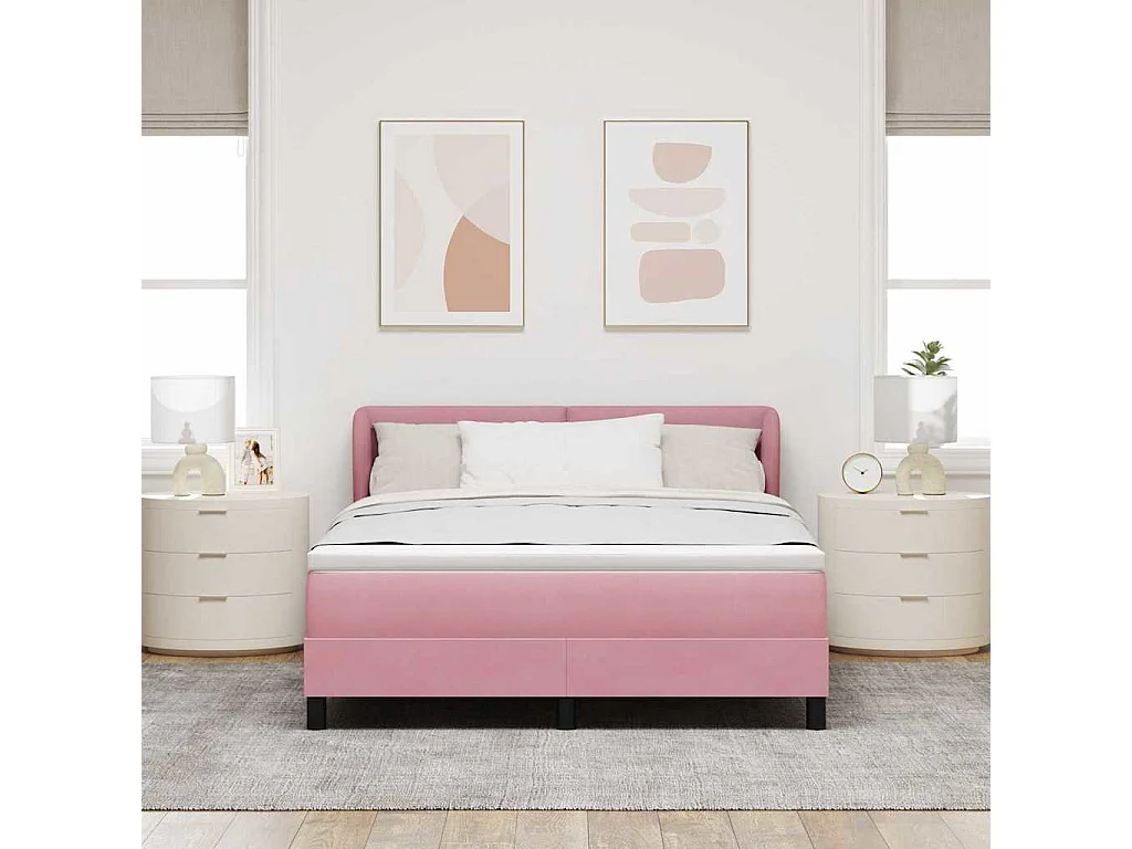Cama con Somier y Colchón Gris Oscuro 80x200 cm Terciopelo Rosa