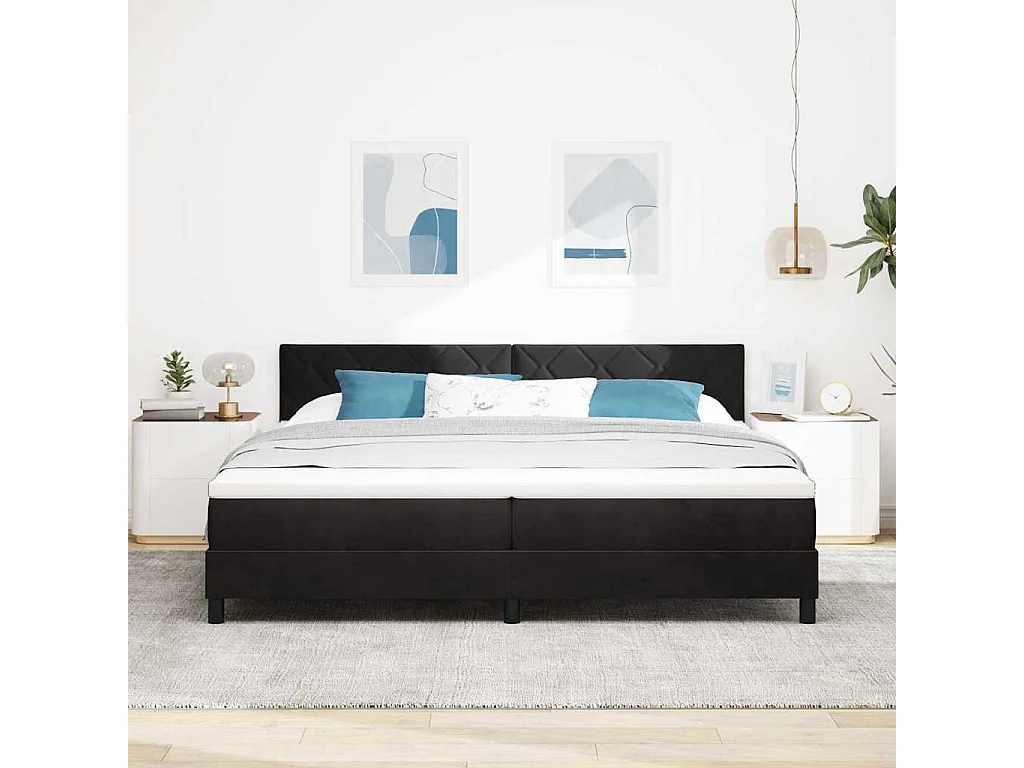 Cadre de lit avec matelas Noir 200 x 200 cm tissu