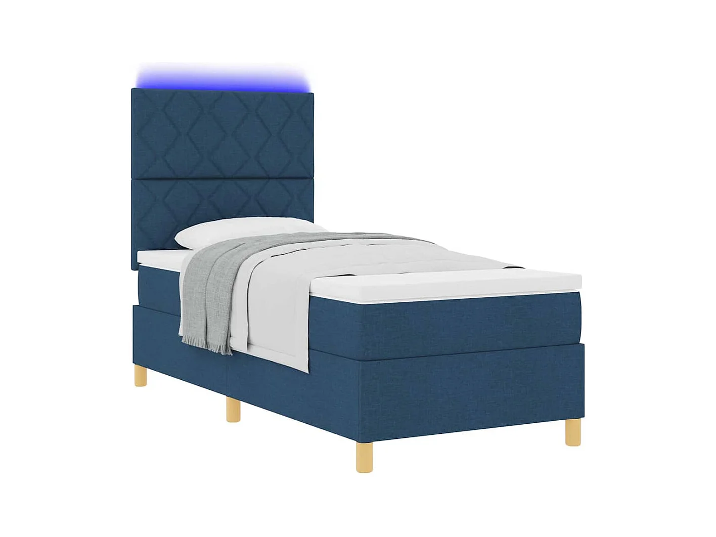 Cama Box com colchão com cabeceira Azul 100 x 200 cm tecido