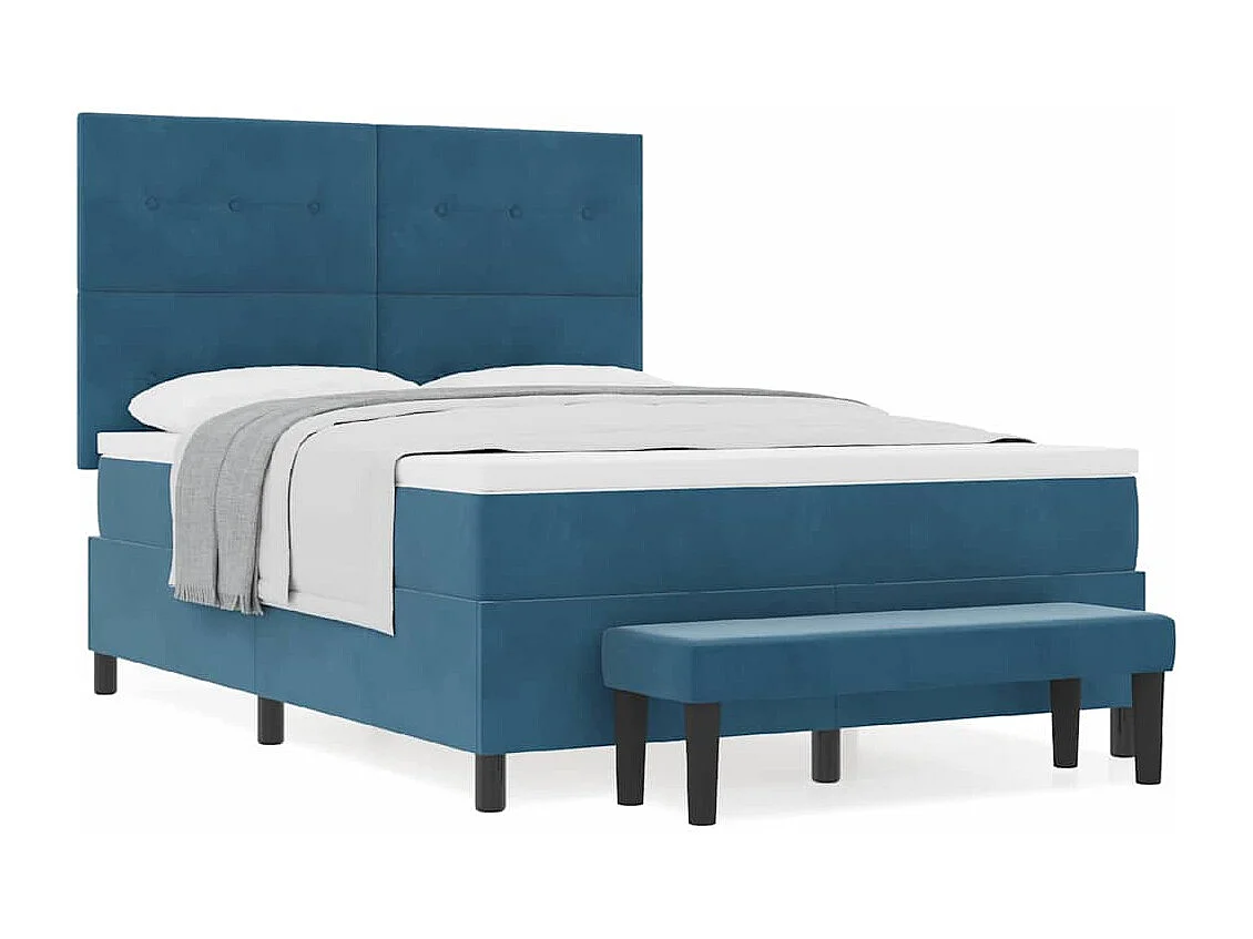 Cadre de lit avec matelas Bleu foncé 140 x 190 cm Velours