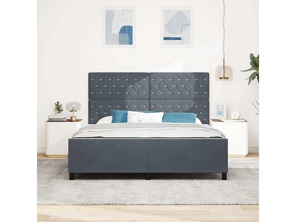 Cadre de lit avec tête de lit Gris foncé 180 x 200 cm Velours