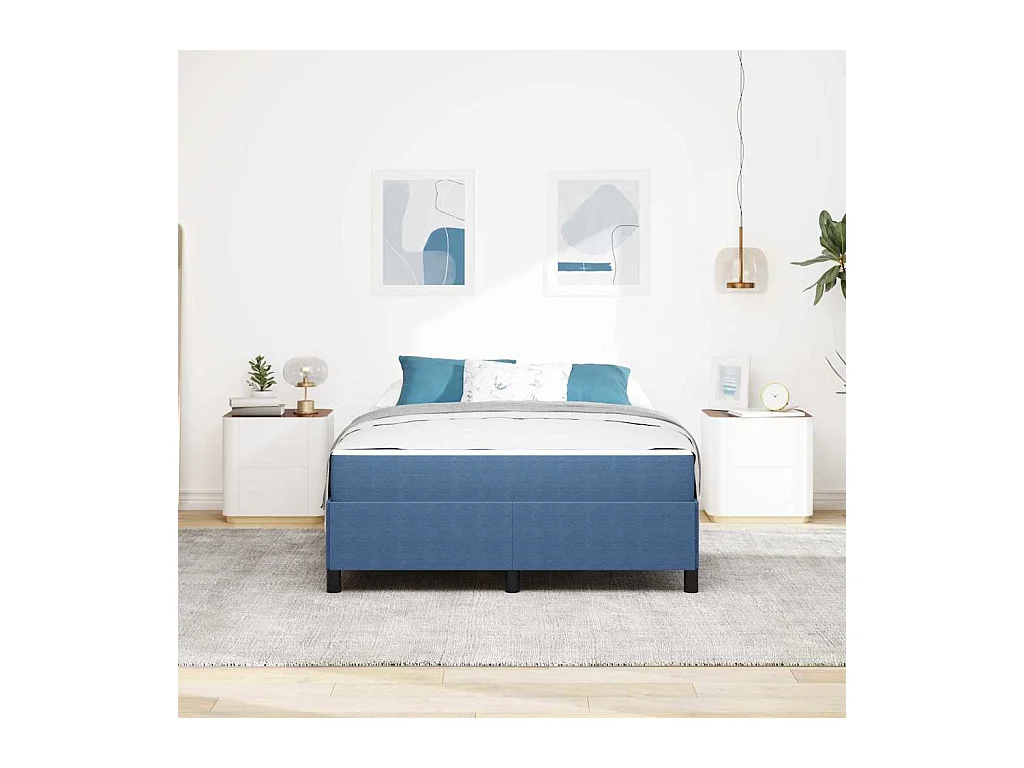 Cadre de lit Bleu 140 x 200 cm Tissu en velours côtelé