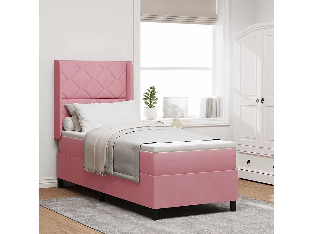 Cama tipo Box Spring con cabecera Rosa 80 x 200 cm Terciopelo