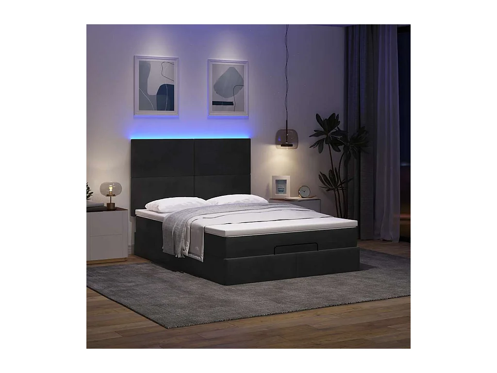 Cadre de lit ottoman avec matelas noir 140x200 cm velours
