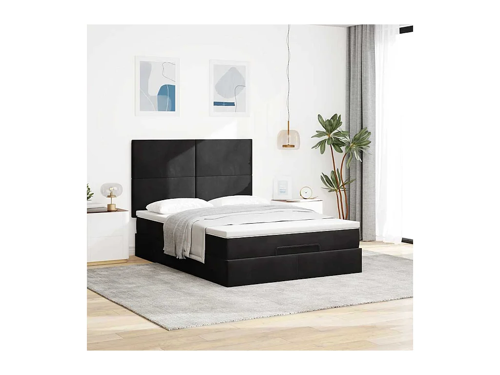 Cadre de lit ottoman avec matelas noir 140x200 cm velours