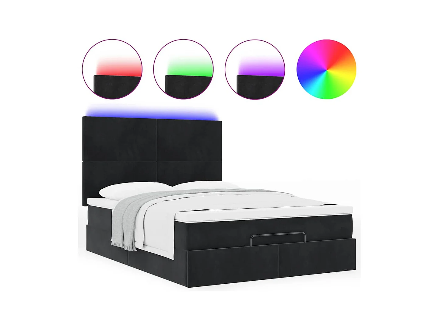 Cadre de lit ottoman avec matelas noir 140x200 cm velours