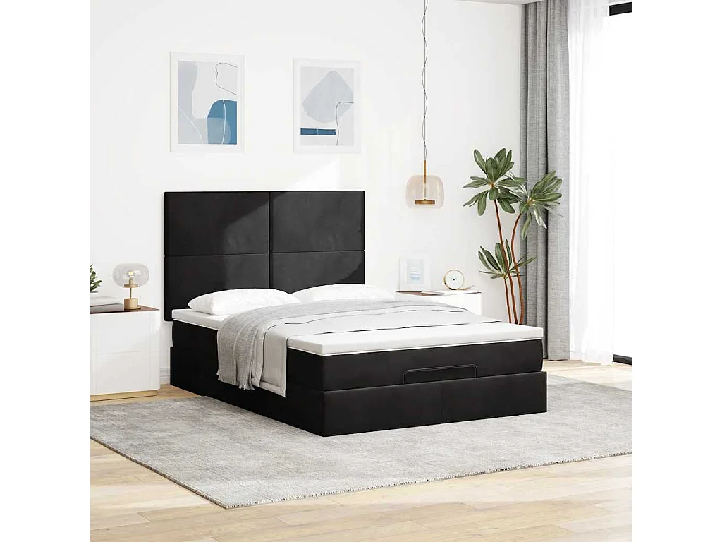 Cadre de lit ottoman avec matelas noir 140x200 cm velours