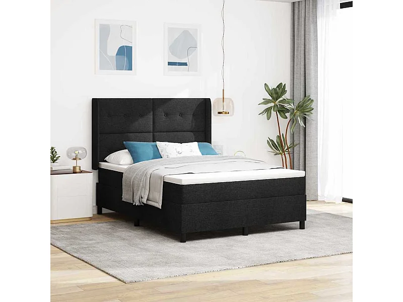 Cadre de lit avec matelas Noir 140 x 190 cm tissu