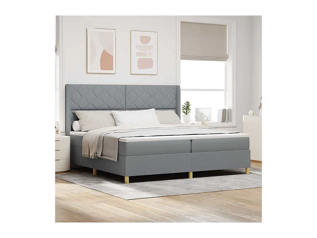 Cadre de lit avec matelas Gris clair 200 x 200 cm tissu