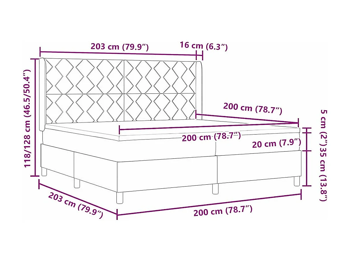 Cama con Somier con colchón Gris claro 200 x 200 cm tela
