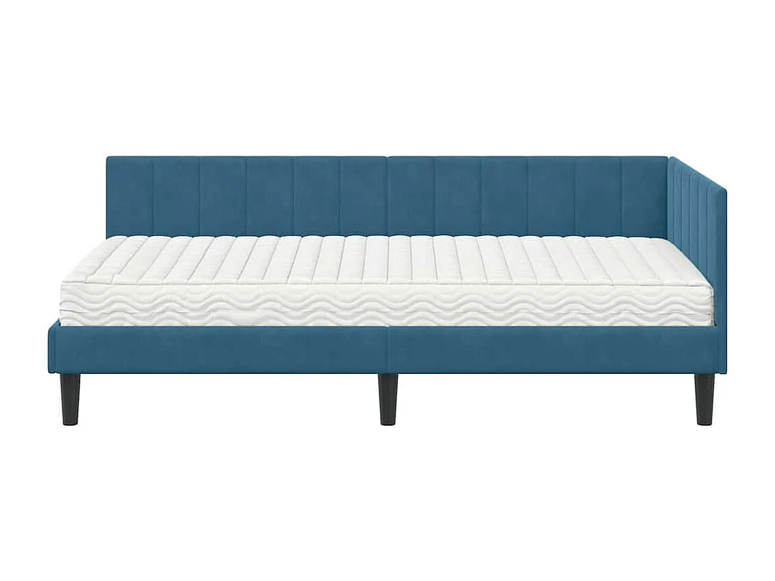 Cadre de lit d'angle avec matelas Bleu 90 x 190 cm Velours